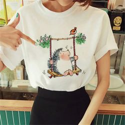 A Cute Hedgehog Cartoon Fun Print T Shirts For Women 24