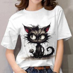 Novel Cartoon Cat Cotton T Shirts For Women 2024