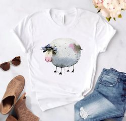 The Cute Cow Cartoon Fun Print T Shirts For Women