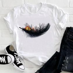 The Feather Bird Short Sleeve Printing T-shirt