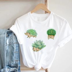 Flower Hedgehog Cartoon Printing T- shirt For Women