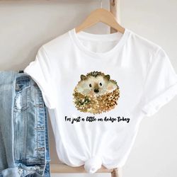 Flower Hedgehog Cartoon Printing T-shirt For Women 2024