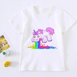 The Fashion Cute Unicorn Girl T Shirt Children Rainbow 2024