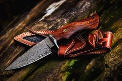 Custom Handmade Damascus Steel Hunting Camping Skinner Knife - Wood Handle Anniversary Gift Gift For Him