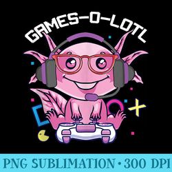 axolotl fish playing video game pink axolotl lizard gamers - sublimation templates png