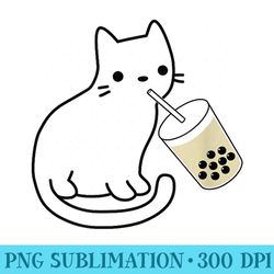 Cat Drinking Boba Milk Tea - Shirt Design PNG