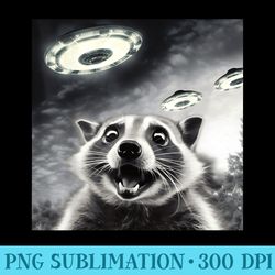 funny raccoon ufo alien selfie photo of raccoon with ufo - sublimation designs png