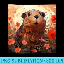guinea pig with flowers around illustration graphic - sublimation png download