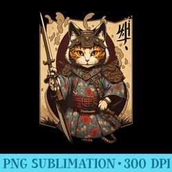 retro japanese samurai ninja cat kawaii tattoo graphic style - casual shirt png