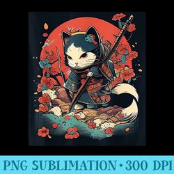 japanese samurai ninja cat kawaii tattoo graphic - sublimation backgrounds png