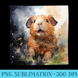 guinea pig flowers watercolor illustration graphic - png download template