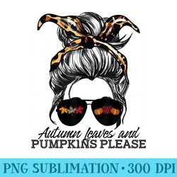 autumn leaves and pumpkins please messy bun fall hair band - unique sublimation patterns