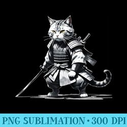 samurai cat kawaii anime japanese vintage tattoo graphic - download shirt png