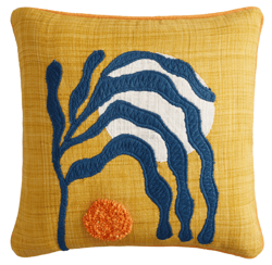 Yellow And Blue Wave Leaves Indoor Outdoor Throw Pillow