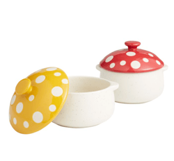 Spotted Mushroom Lidded Soup Crocks Set of 2 , color: Red and Yellow