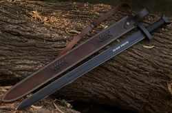 Custom Handmade Carbon Steel Viking Sword with Runes, Ragnar Sword, MASTER Sword, Viking Valhalla, Black Lover Sword,