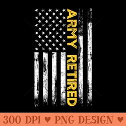 army retired military army thin goldline american flag - mug sublimation png