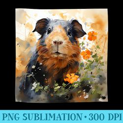 guinea pig flowers watercolor illustration graphic - download transparent image
