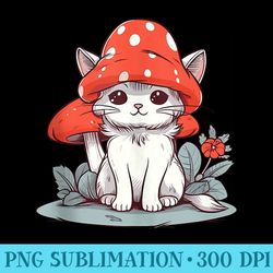 kawaii cute cottagecore cat with mushroom hat - png download high quality