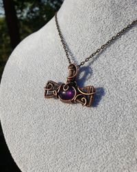 Natural Amethyst Pendant Copper Wire Wrapped Pendant Amethyst Moonstone Gemstone Thor Hammer Necklace For Men Women