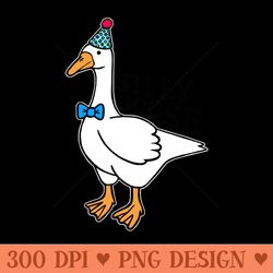 silly goose wearing birthday hat - png file download - capture imagination with every detail