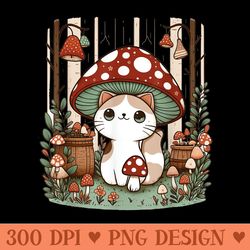 cute cottagecore aesthetic cat with mushroom hat - png download