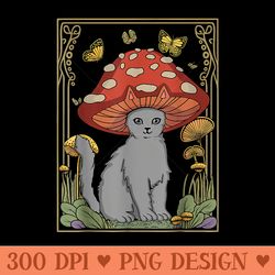 cottagecore aesthetic cat with mushroom hat - ready to print png designs