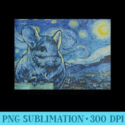 chinchillas van gogh starry night capybara art parody - digital png downloads