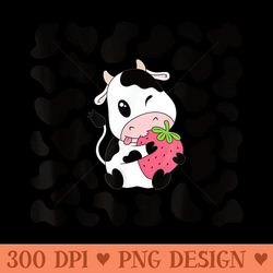cute strawberry cow print kawaii aesthetic pattern - png clipart download