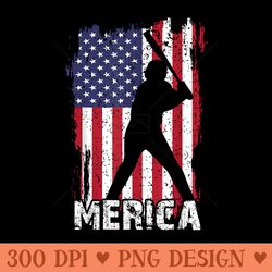 Merica American Flag Baseball Men Patriotic - Sublimation images PNG download