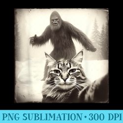 selfie cat finds bigfoot sasquatch funny cat bigfoot photo - mug sublimation png