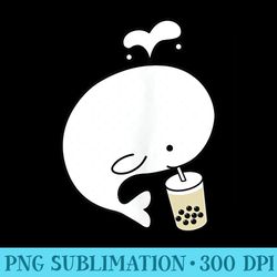 cute baby whale drinking boba bubble milk tea - png download icon