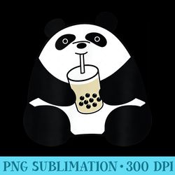 cute panda bear drinking boba bubble milk tea - sublimation png designs
