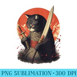 retro japanese samurai ninja cat kawaii tattoo graphic style - shirt drawing png