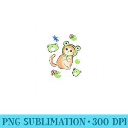 kawaii frog cat in frog hat retro 90s cottagecore aesthetic - png clipart