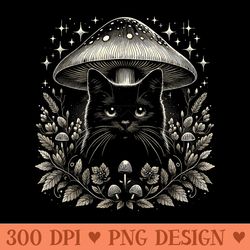 cute cottagecore aesthetic cat with mushroom hat - digital png downloads