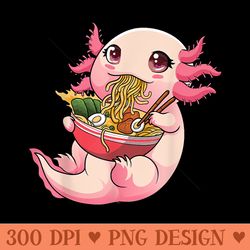 kawaii axolotl eating ramen noodles japanese anime axolotl - high quality png files