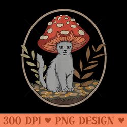 cottagecore aesthetic cat with mushroom hat - png download with transparent background