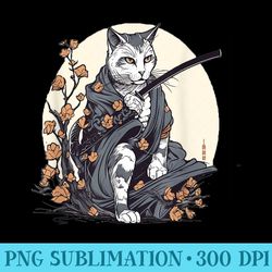 japanese samurai ninja cat kawaii tattoo graphic warrior - shirt clipart free png