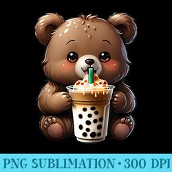 cute bear drinking boba bubble milk tea kawaii animal lovers - download shirt png