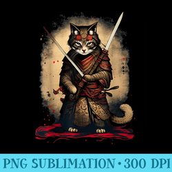 retro japanese samurai ninja cat kawaii tattoo graphic style - png download illustration