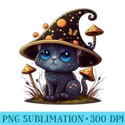 cottagecore cats aesthetic black cat mushroom hat kawaii - unique png artwork