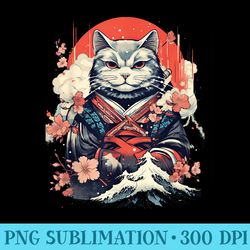 retro japanese cat samurai tattoo graphic ninja kawaii - png download high quality