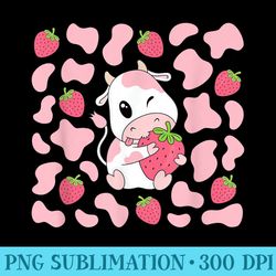 cute pink strawberry cow print kawaii aesthetic pattern - png art files