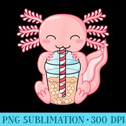 cute pink axolotl bubble tea kawaii anime axolotls - shirt printing template png