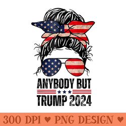 retro anybody but trump 2024 messy bun vintage american flag - mug sublimation png