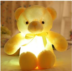 Cartoon Bear Plush Doll with Colorful LED Light, Soft Stuffed Toy, Ideal Gifts for Christmas/ Birthday -Yellow