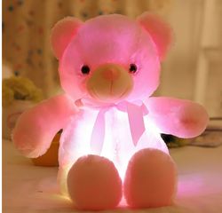 Cartoon Bear Plush Doll with Colorful LED Light, Soft Stuffed Toy, Ideal Gifts for Christmas/ Birthday -Pink