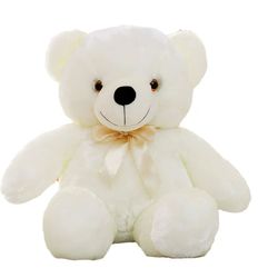 Cartoon Bear Plush Doll with Colorful LED Light, Soft Stuffed Toy, Ideal Gifts for Christmas/ Birthday -White