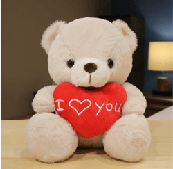 Bear Doll with Heart, I Love You Bear Valentines Day Stuffed Animal -Beige